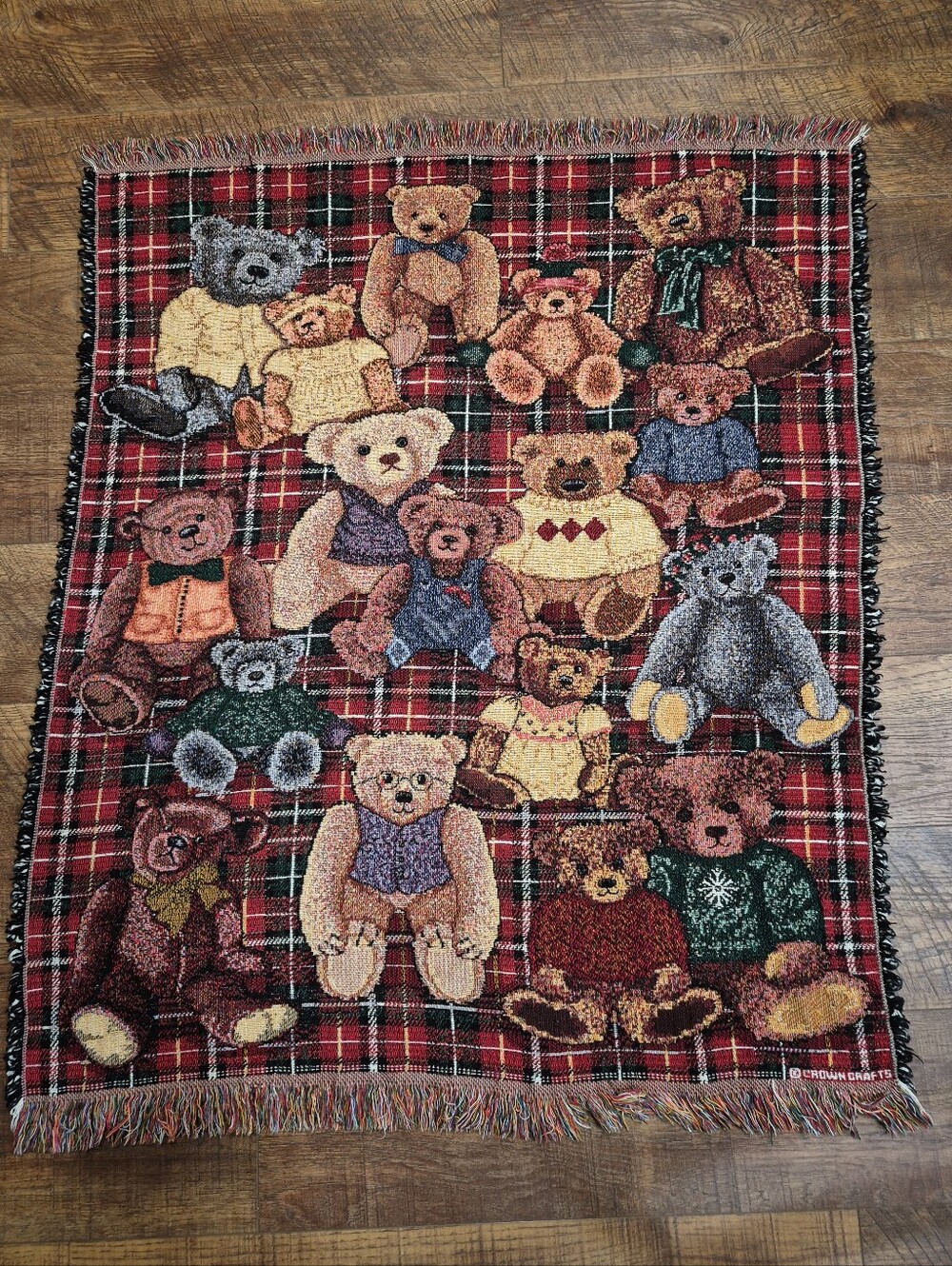 Vintage Crown Crafts Throw Tapestry Fringed Country Bears Blanket Cottagecore